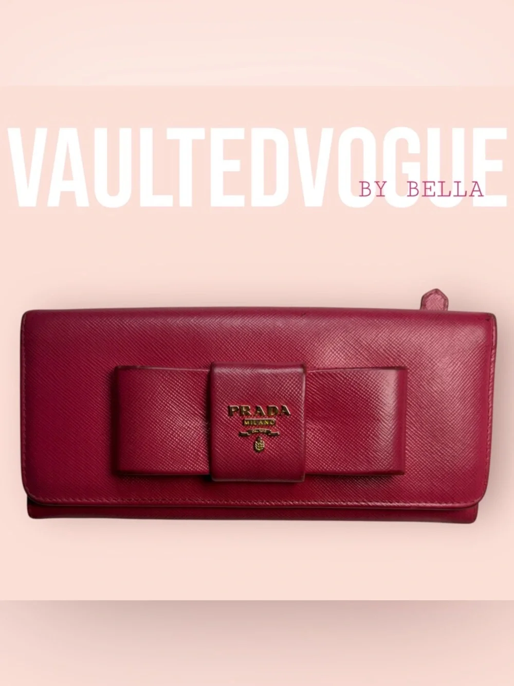 ‼️NOW AVAILABLE‼️ Prada Pink Saffiano Bow Continental Wallet